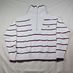 United Colors Of Benetton White and Purple Zip Up Sweater Nautical